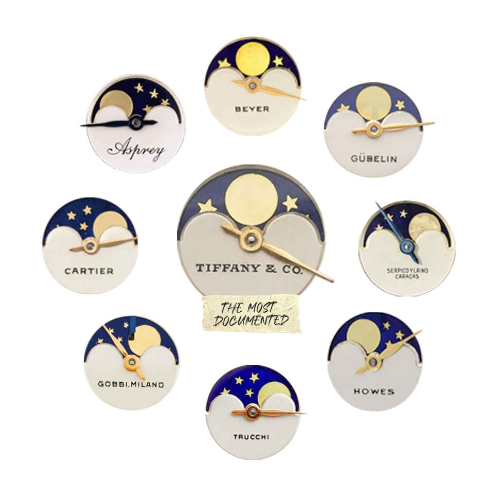 patek philippe reference 2499 retailer signature: tiffany & co, Beyer Chronometrie, Cartier, Gübelin, Asprey, Serpico Y Laino, Gobbi Milano, Trucchi, and Howes.