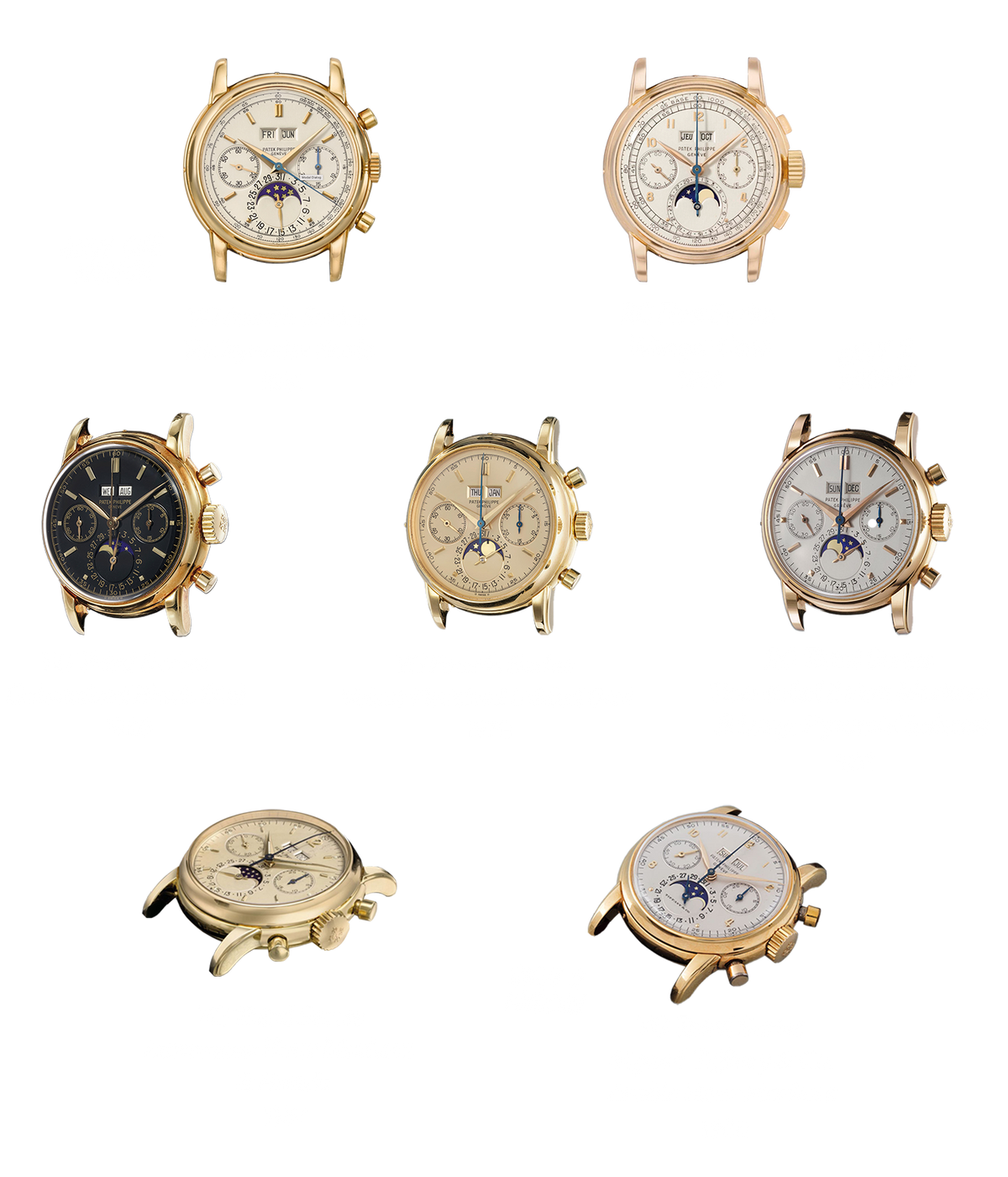 Patek Philippe 2499 special configurations: Yellow gold fourth series tachymeter scale, rose gold first series wenger case, yellow gold third series galvanized black dial, yellow gold fourth series velvet finished gilded dial, rose gold third series two-sided baton markers & large pyramid indexes, yellow gold third series luminous hour markers & hands, yellow gold third series signed Tiffany & co arabic hour markers