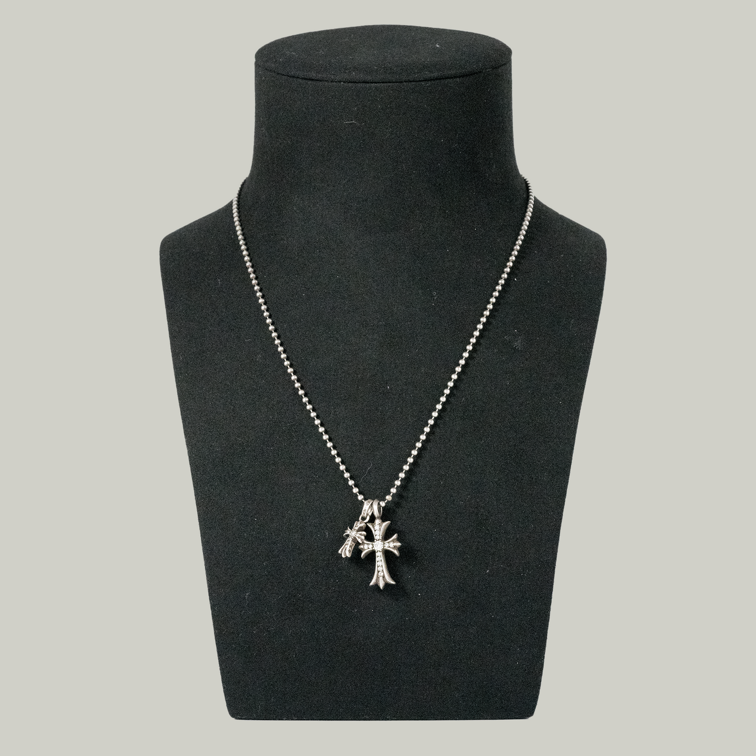 CH Cross Diamonds Pendant, Baby Fat Cross With Diamonds And Ball Chain Necklace