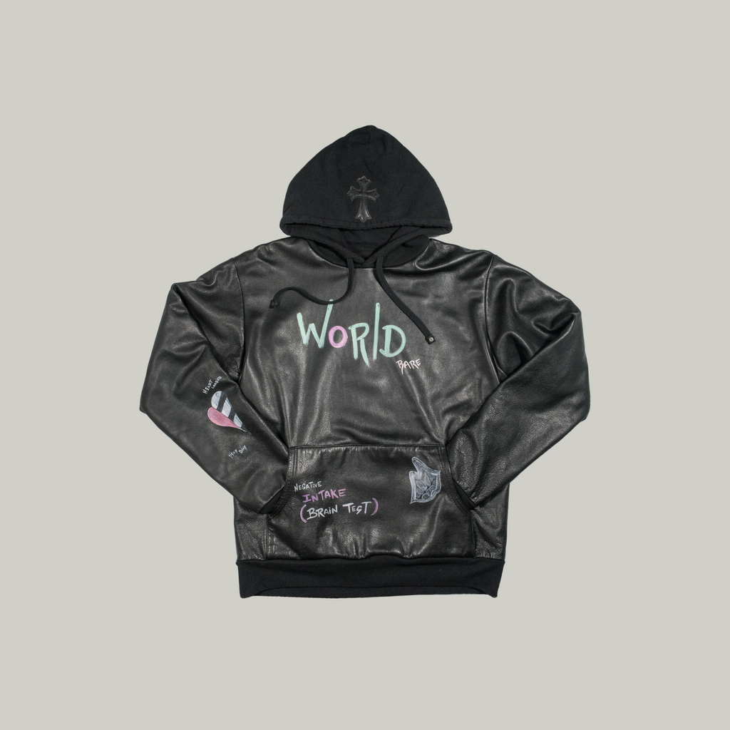 Matty Boy Hand-Painted Cross Patch Leather Hoodie