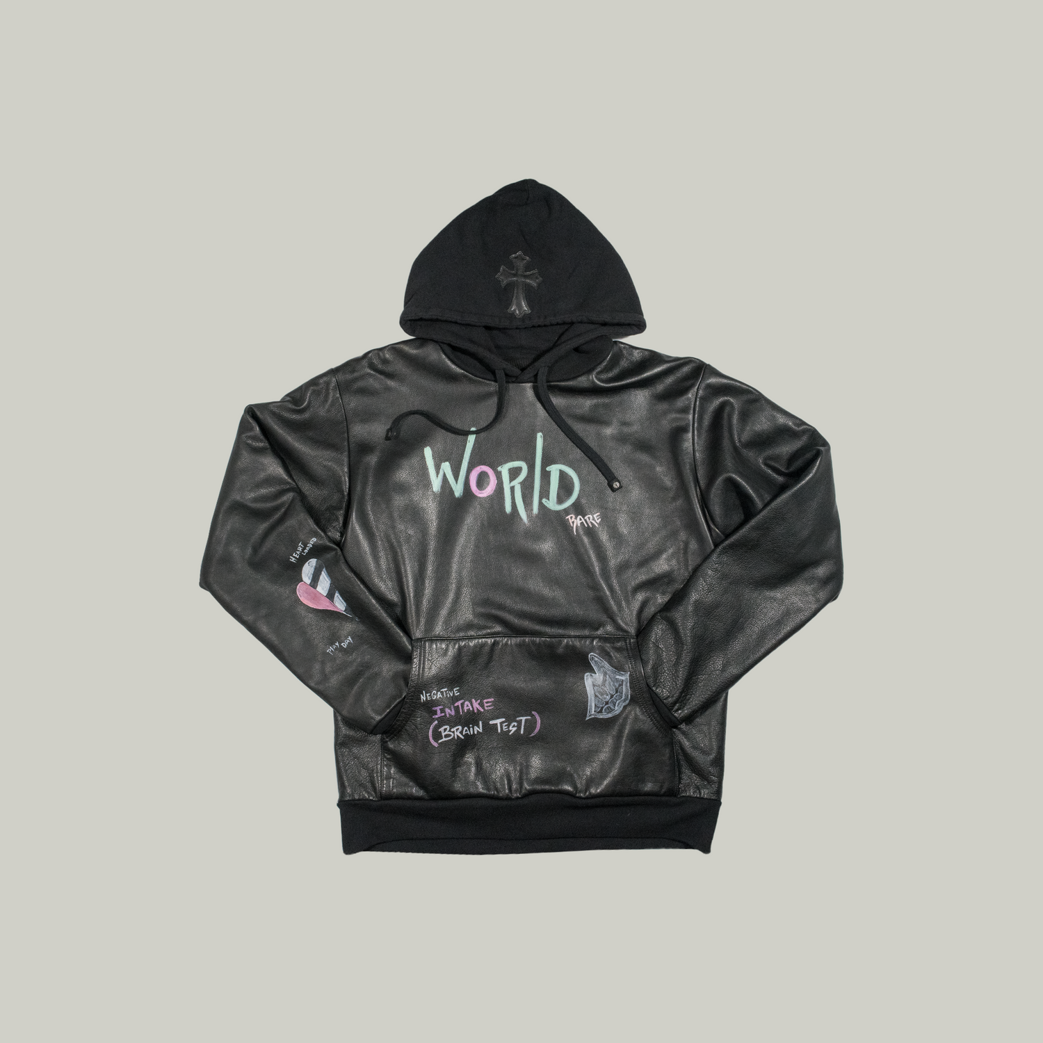 Matty Boy Hand-Painted Cross Patch Leather Hoodie
