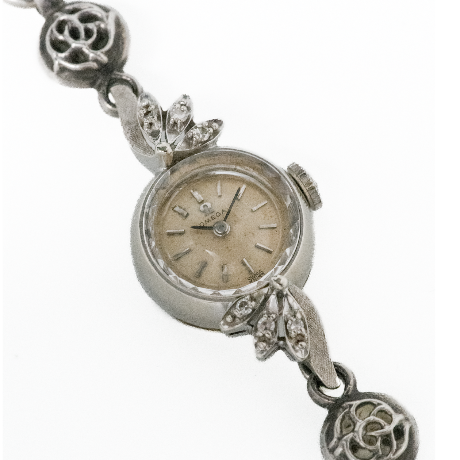 Omega Manual Winding Silver Floral Watch