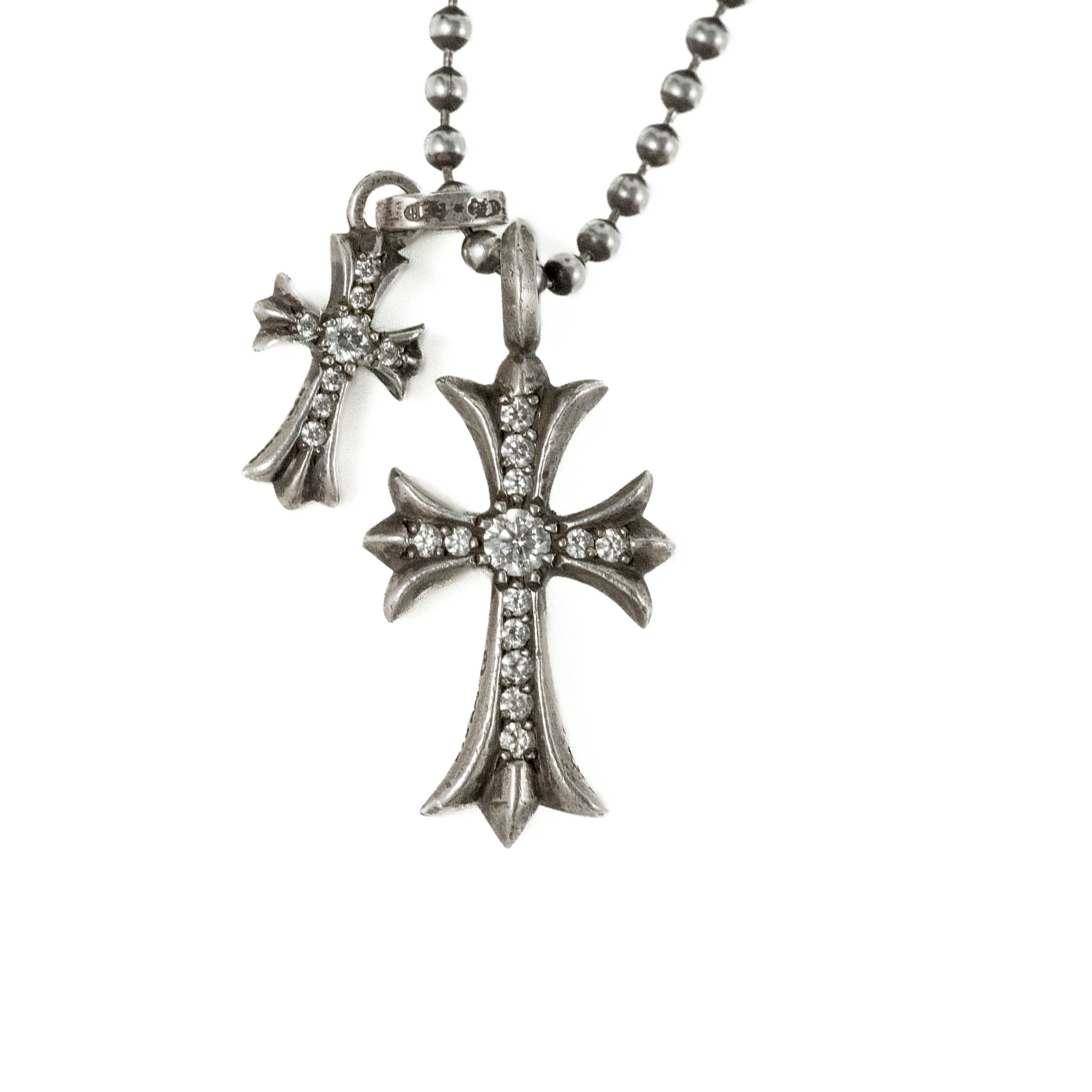 CH Cross Diamonds Pendant, Baby Fat Cross With Diamonds And Ball Chain Necklace