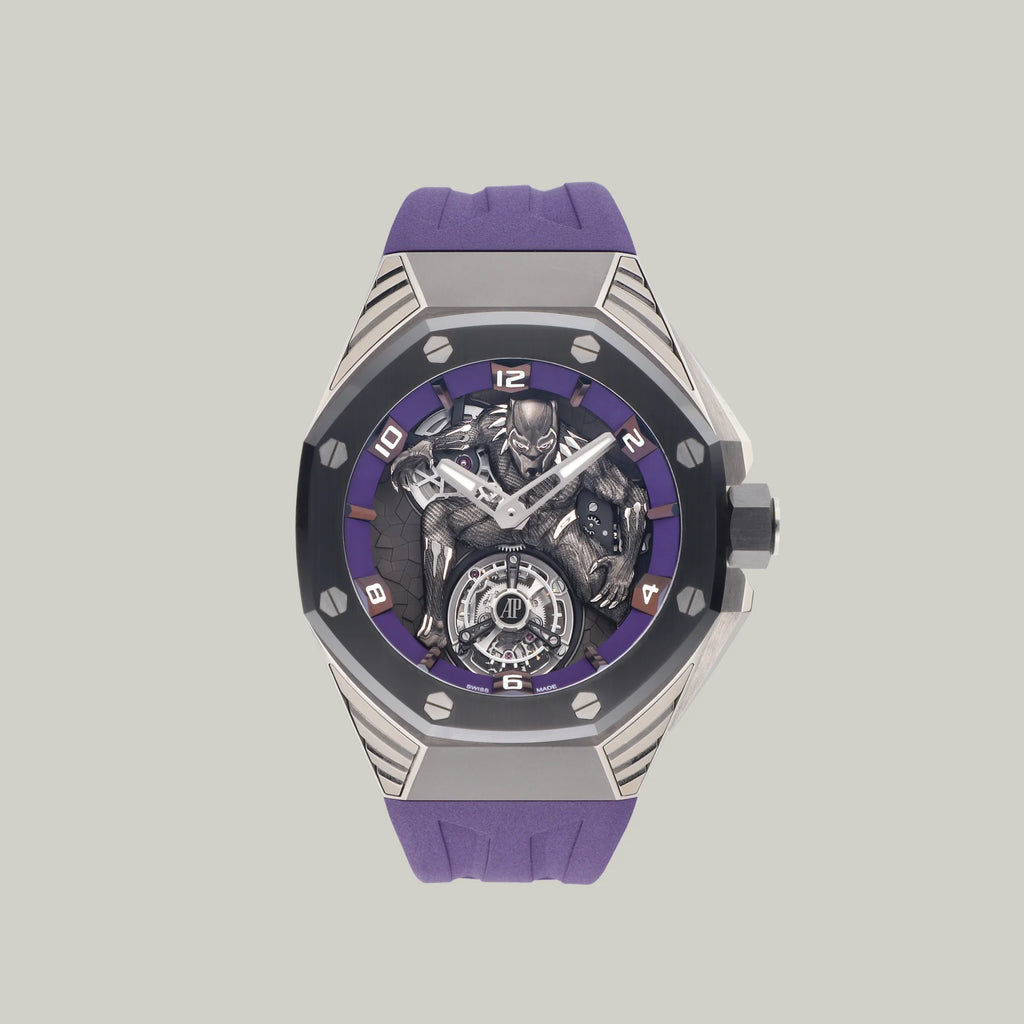 Audemars Piguet Royal Oak Concept Ref. 26620IO.OO.D077CA.01 titanium black panther dial limited edition 250 pieces purple rubber strap