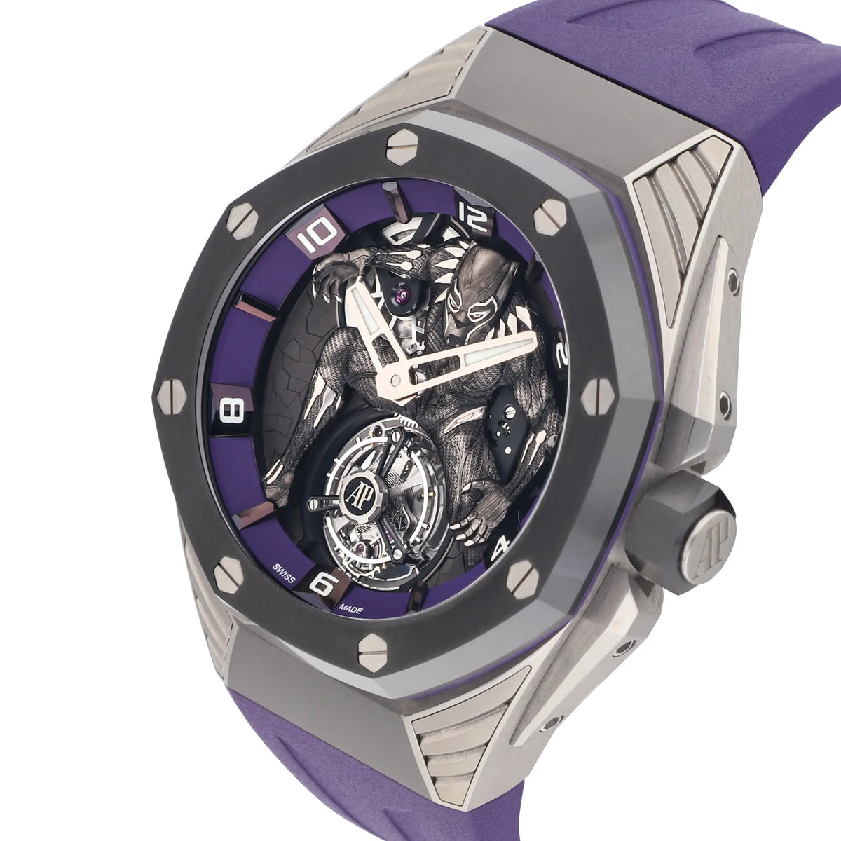Audemars Piguet Royal Oak Concept Ref. 26620IO.OO.D077CA.01 titanium black panther dial limited edition 250 pieces purple rubber strap