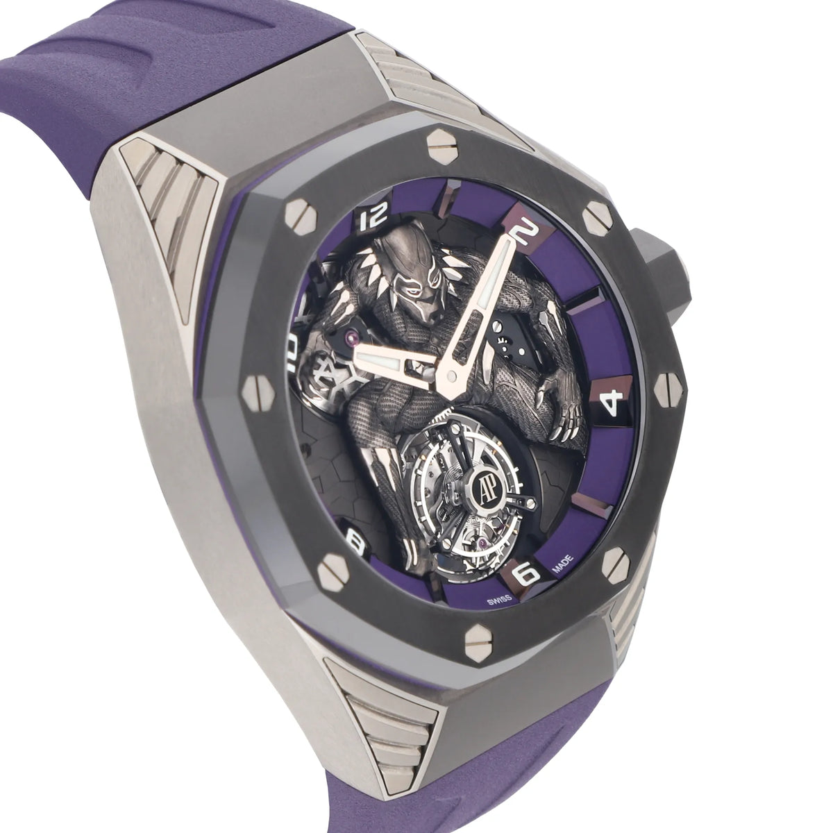Audemars Piguet Royal Oak Concept Ref. 26620IO.OO.D077CA.01 titanium black panther dial limited edition 250 pieces purple rubber strap