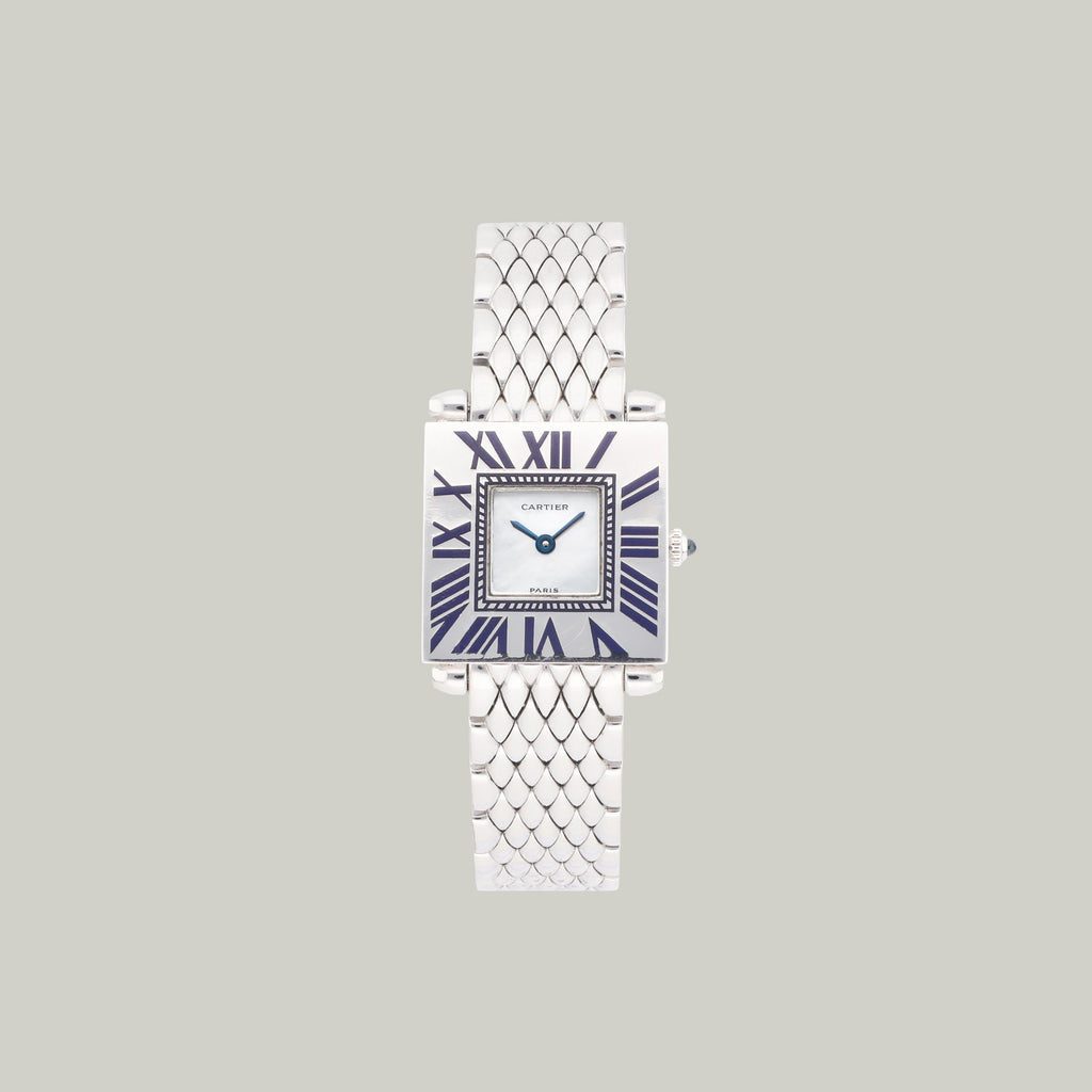 Cartier Tank Obus 18k white gold mother of pearl dial