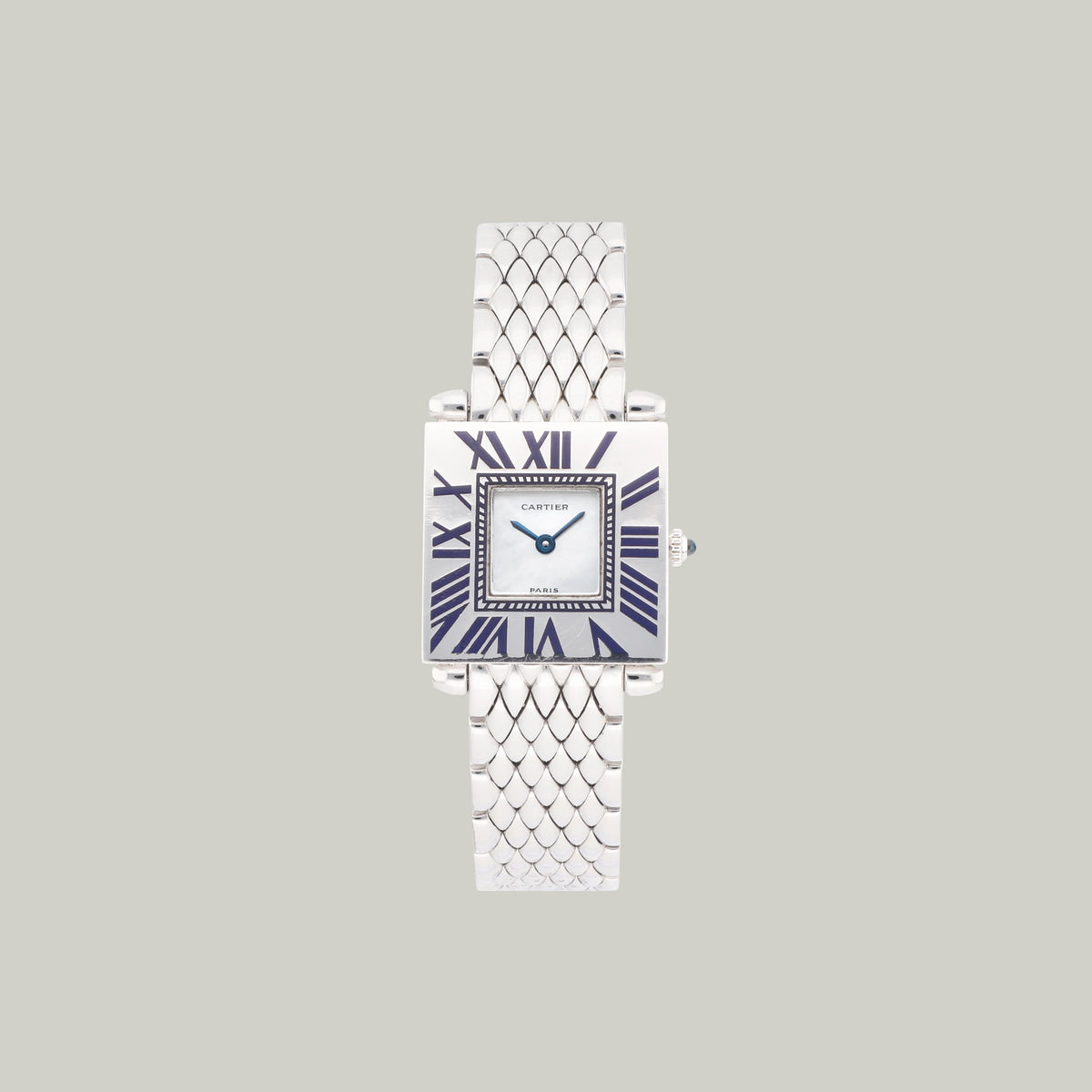 Cartier Tank Obus 18k white gold mother of pearl dial