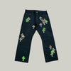 Chrome Hearts Green & Leopard Cross Patch Jeans