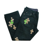 Chrome Hearts Green & Leopard Cross Patch Jeans
