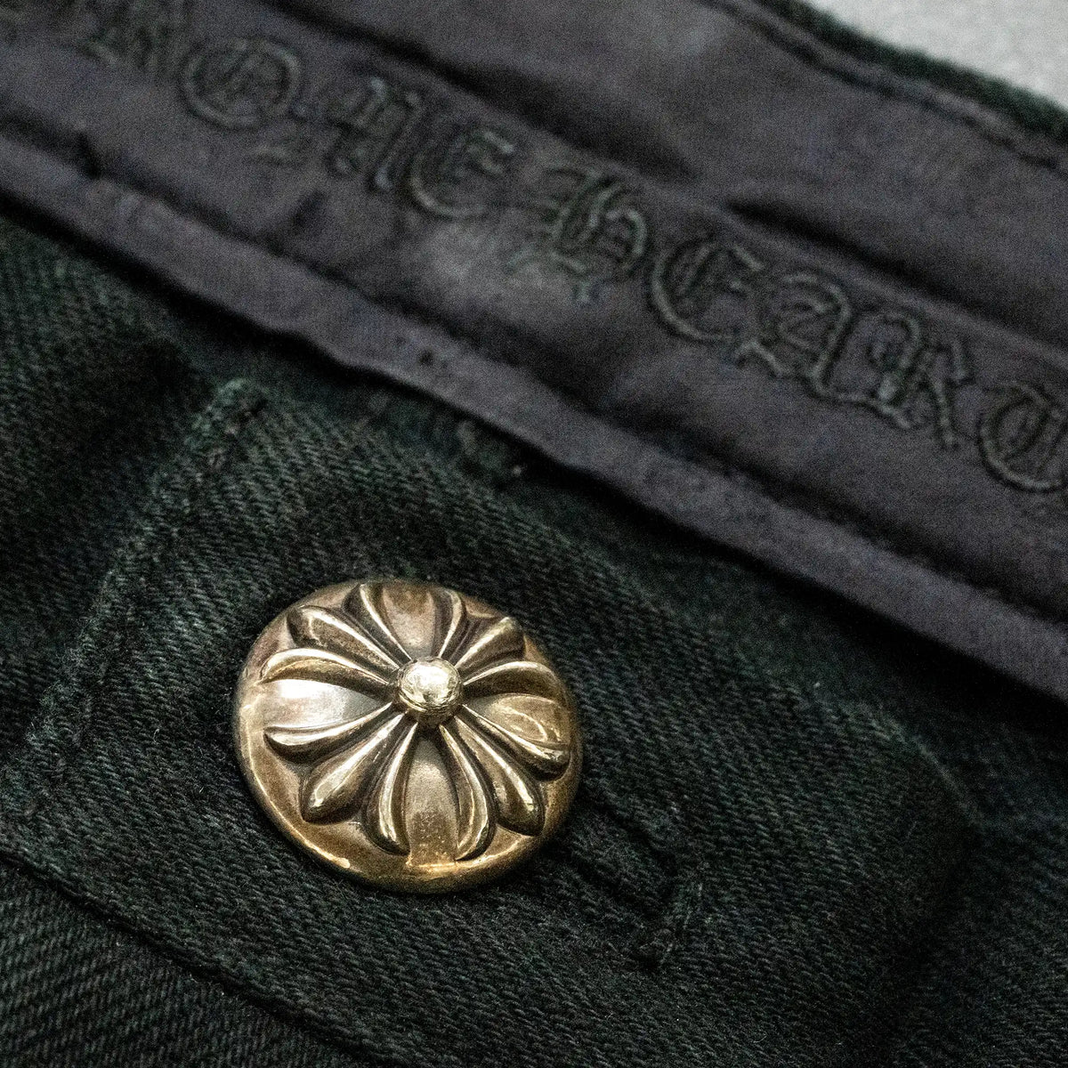 Chrome Hearts Green & Leopard Cross Patch Jeans