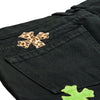 Chrome Hearts Green & Leopard Cross Patch Jeans