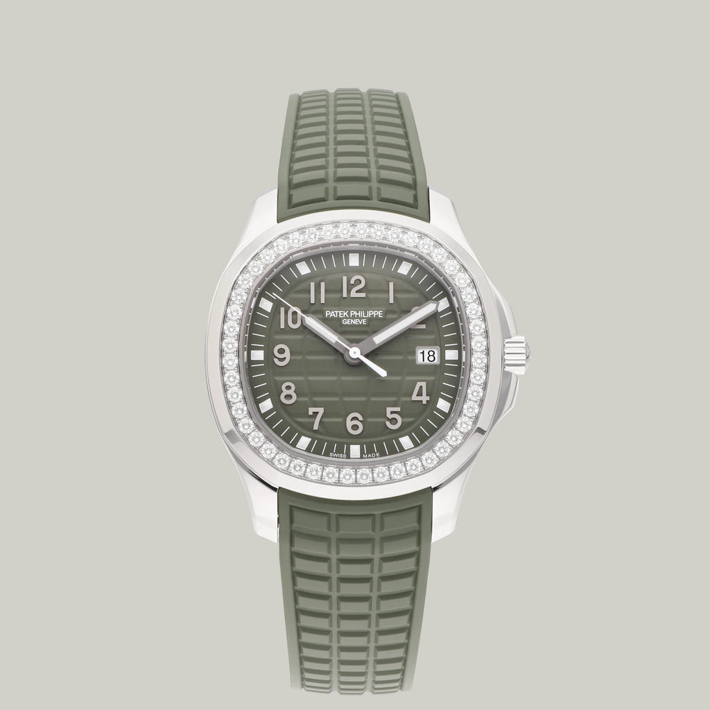 Patek Philippe Aquanaut Luce Ref. 5267/200A-011 with diamond-set bezel and khaki dial and rubber strap