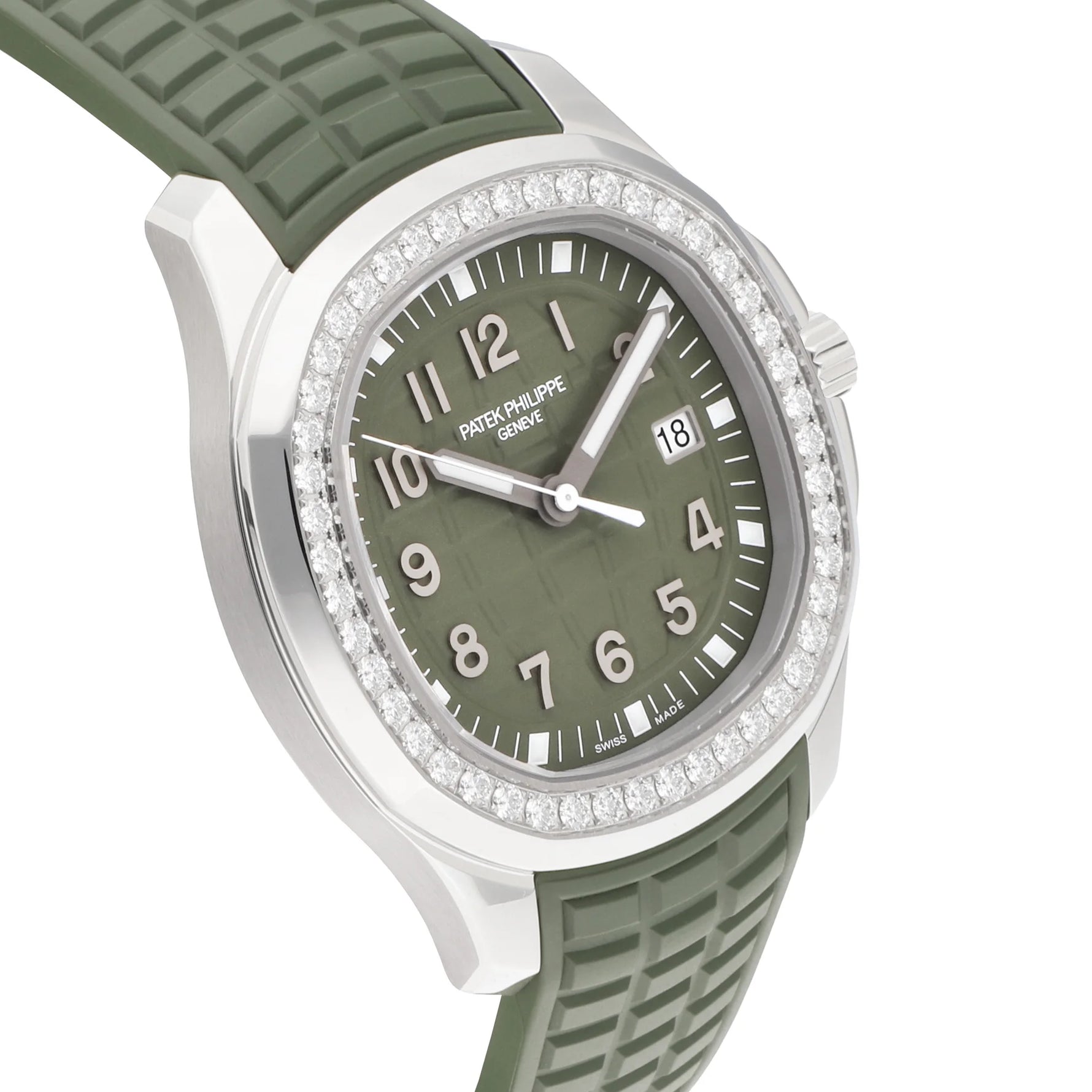 Patek Philippe Aquanaut Luce Ref. 5267/200A-011 with diamond-set bezel and khaki dial and rubber strap