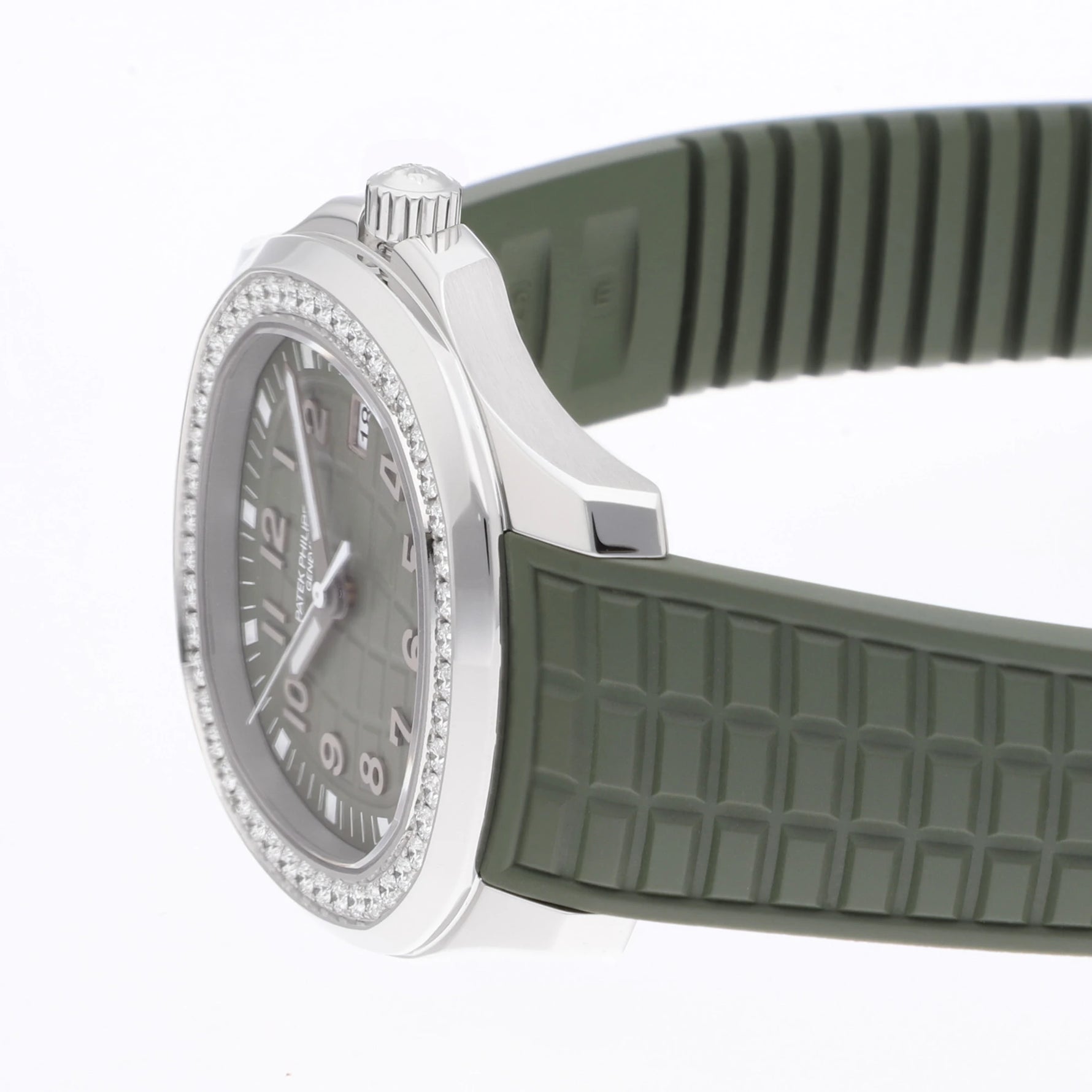 Patek Philippe Aquanaut Luce Ref. 5267/200A-011 with diamond-set bezel and khaki dial and rubber strap