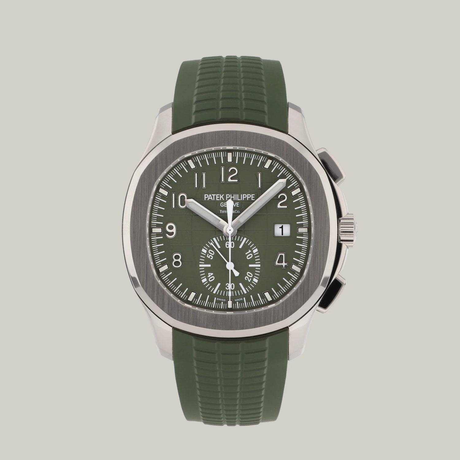 Patek Philippe Aquanaut Ref. 5968G-010 Double Signed Tiffany & Co. white gold green dial