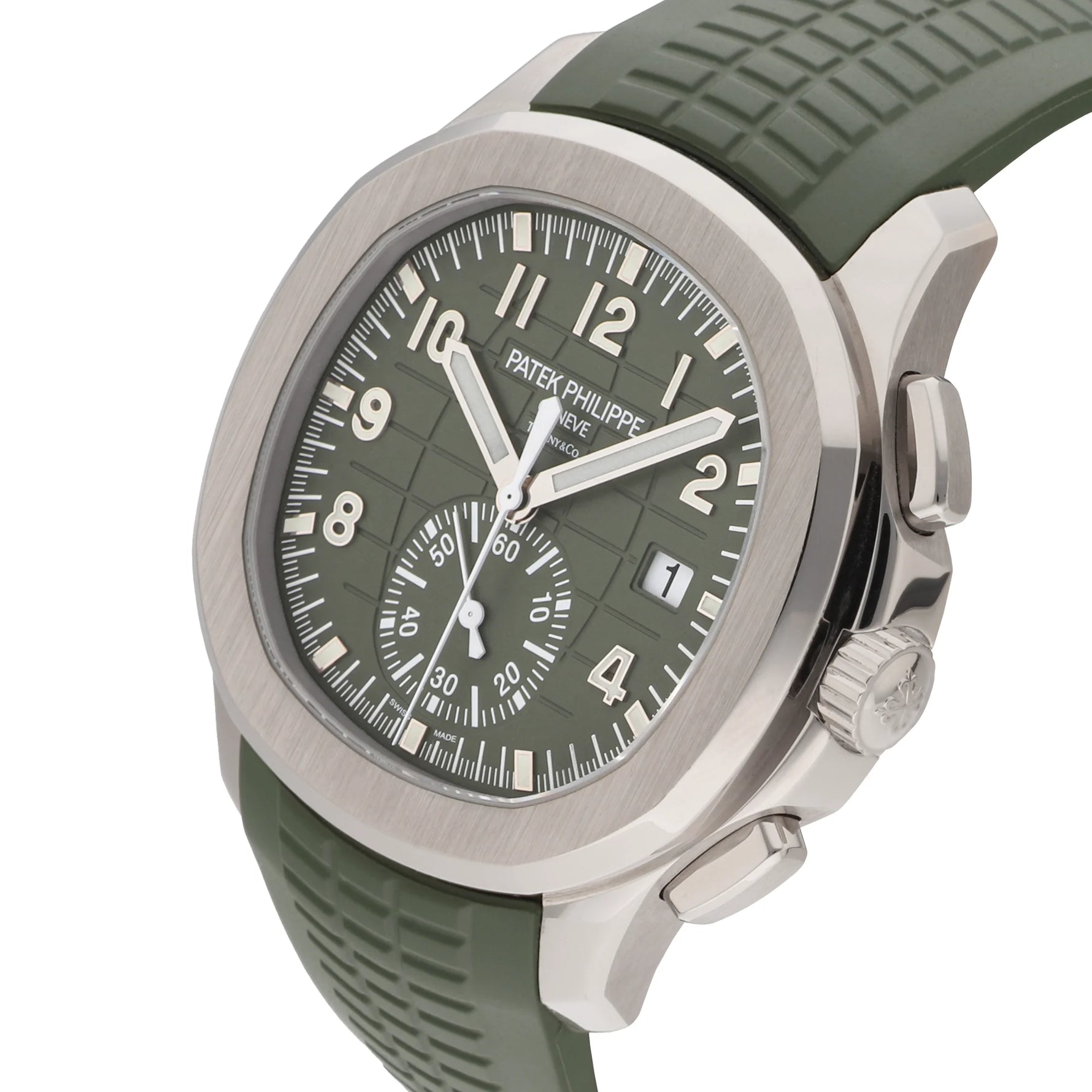 Patek Philippe Aquanaut Ref. 5968G-010 Double Signed Tiffany & Co. white gold green dial