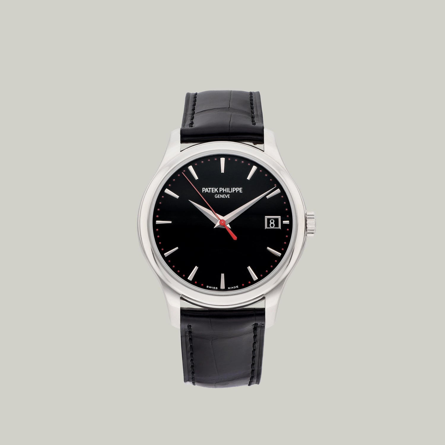 Patek Philippe Calatrava Ref. 5227G-011 white gold black dial red seconds hand and minute track