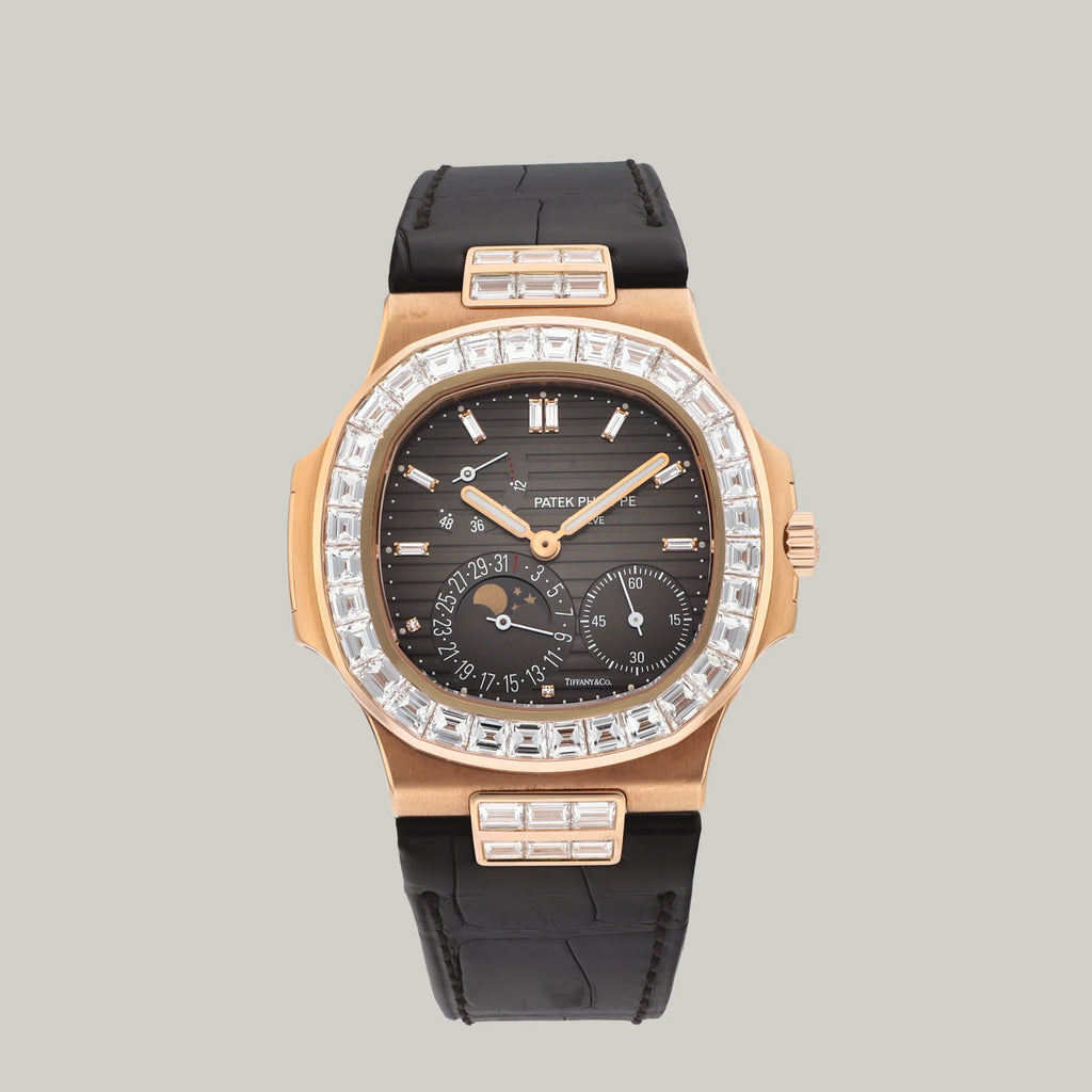 Patek Philippe Nautilus Ref. 5724R-001 Double Signed Tiffany & Co. rose gold brown dial diamond bezel