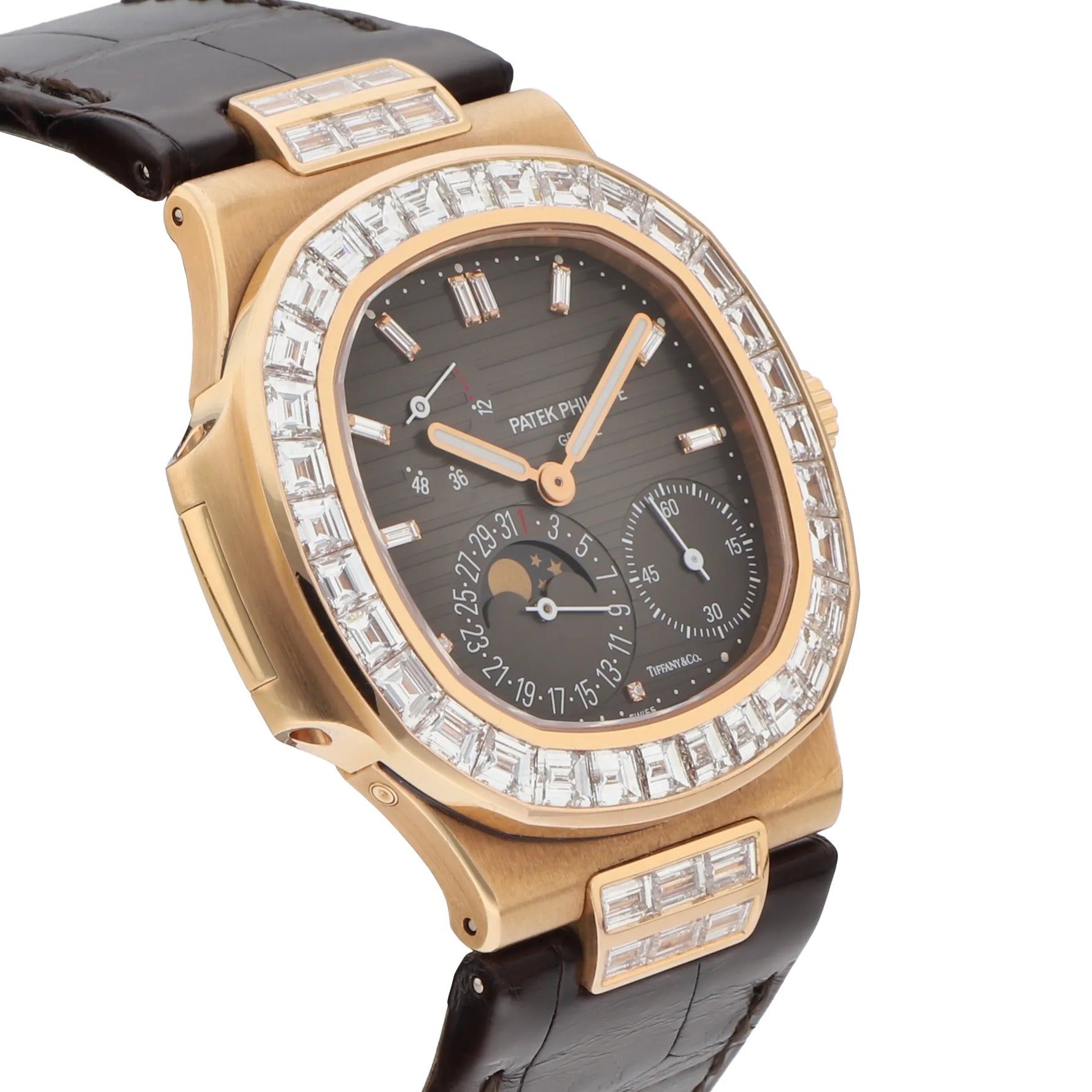 Patek Philippe Nautilus Ref. 5724R-001 Double Signed Tiffany & Co. rose gold brown dial diamond bezel