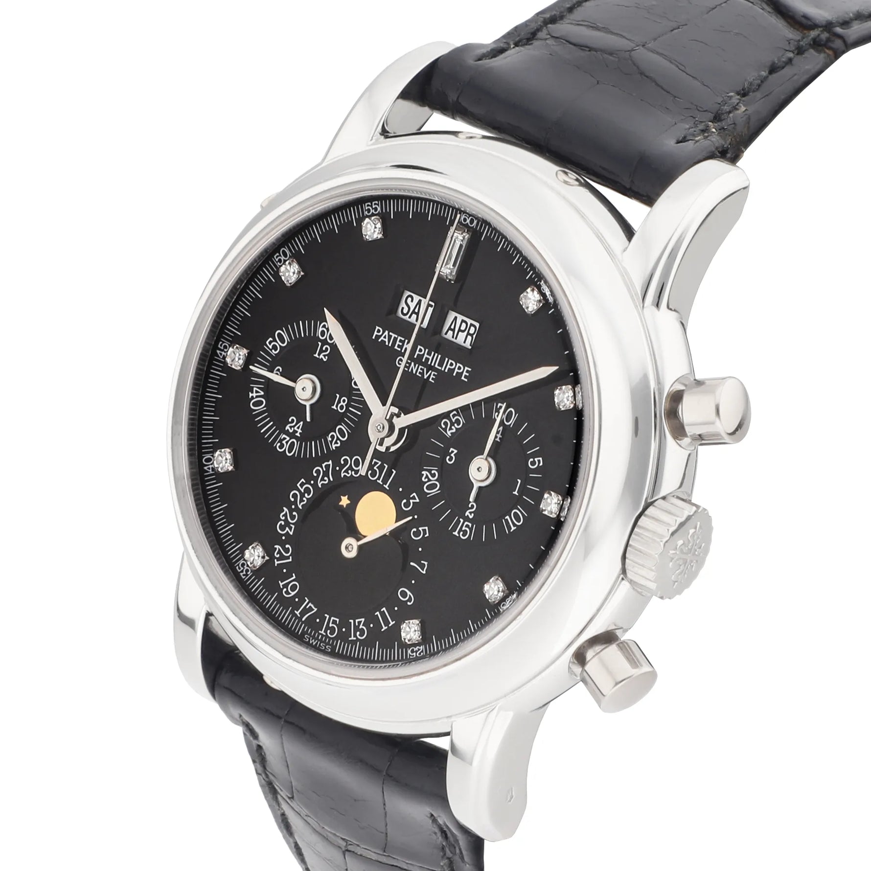 Patek Philippe Perpetual Calendar Chronograph Ref. 3970EP Diamond-Set Indexes platinum black dial
