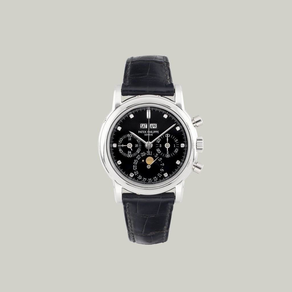 Patek Philippe Perpetual Calendar Chronograph Ref. 3970EP Diamond-Set Indexes platinum black dial