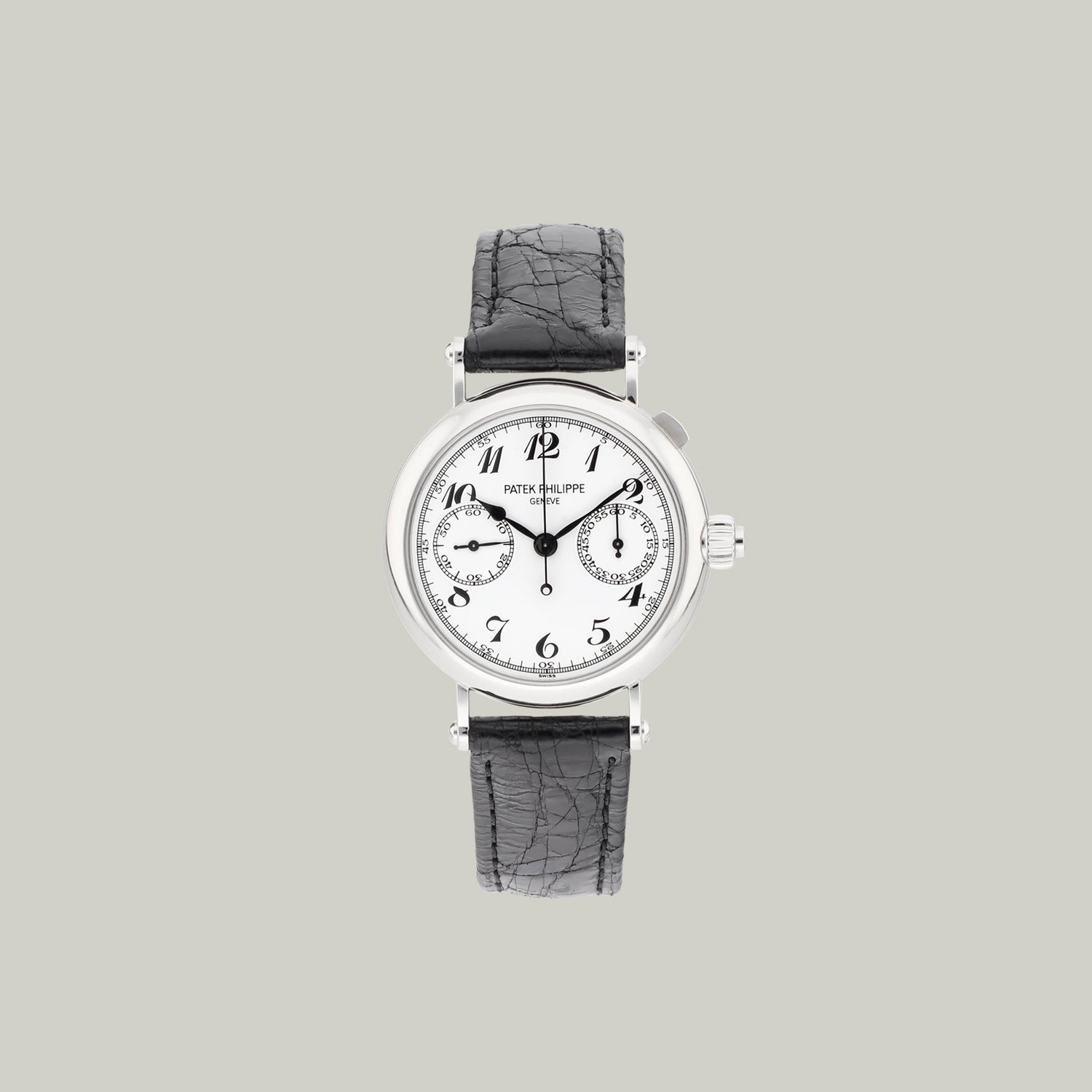 Patek Philippe Single Button Split Seconds Chronograph Ref. 5959P-001 white lacquer dial black Breguet numerals