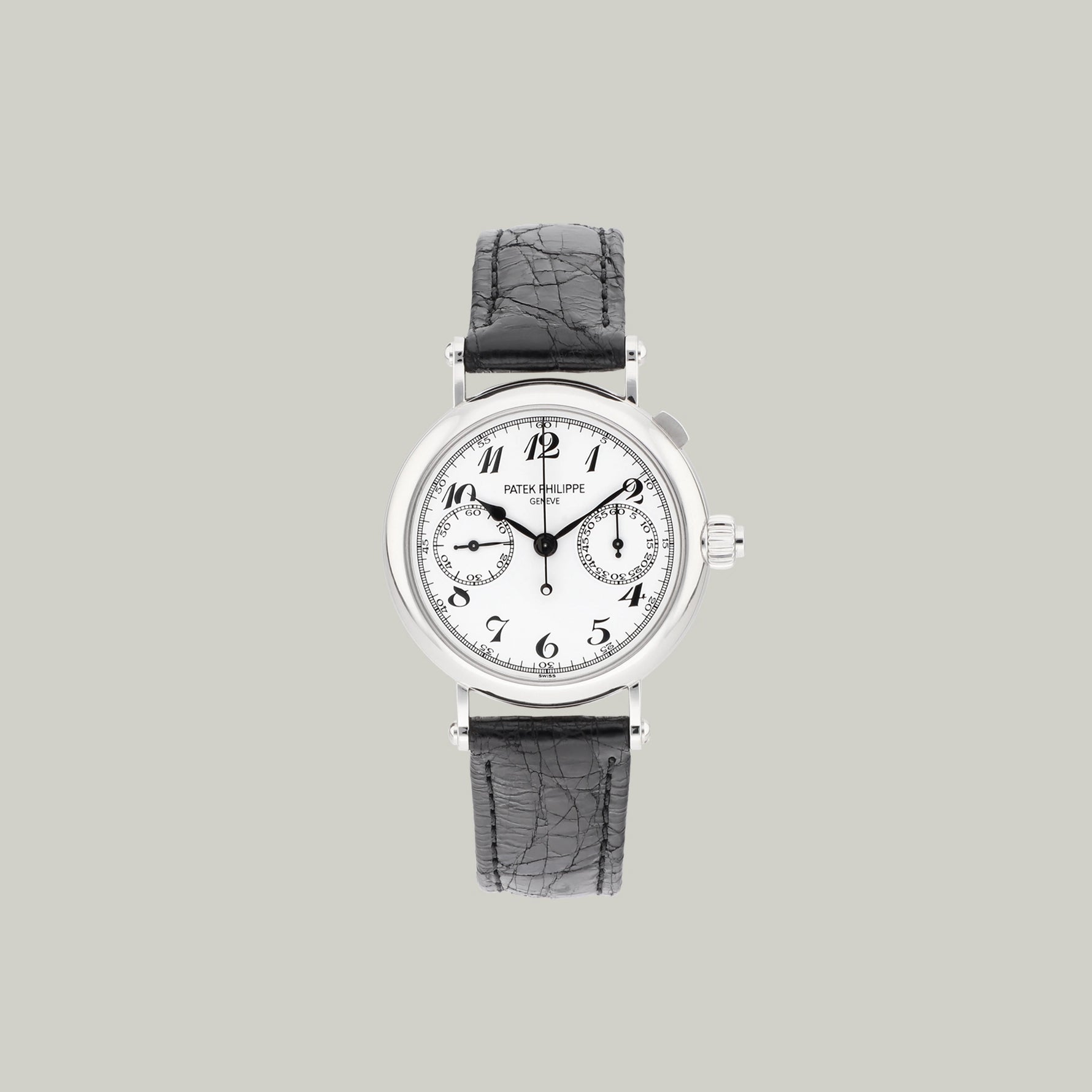 Patek Philippe Single Button Split Seconds Chronograph Ref. 5959P-001 white lacquer dial black Breguet numerals