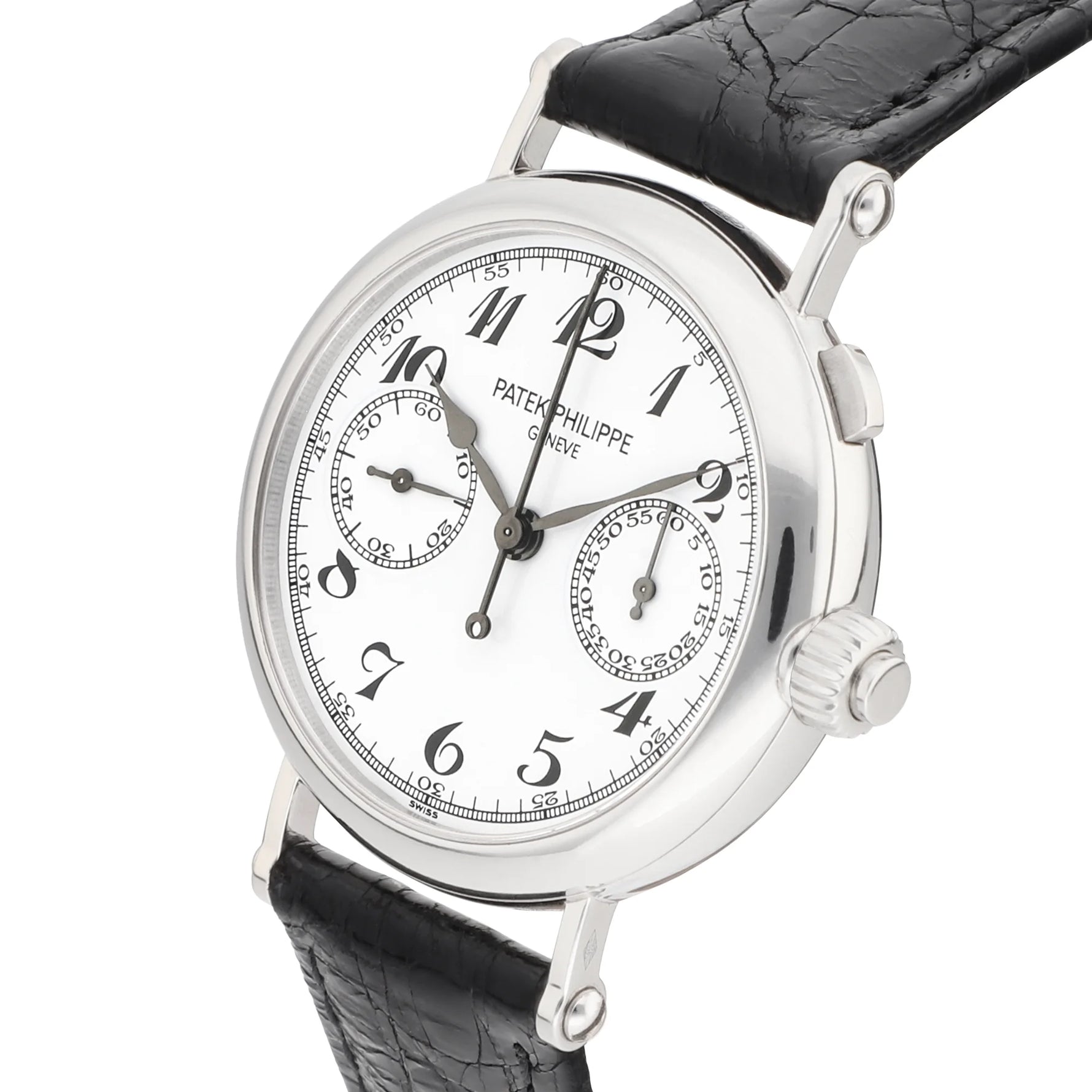 Patek Philippe Single Button Split Seconds Chronograph Ref. 5959P-001 white lacquer dial black Breguet numerals