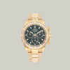 Rolex Cosmograph Daytona Ref. 116568BR yellow gold green dial baguettes diamonds set bezel
