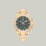 Rolex Cosmograph Daytona Ref. 116568BR yellow gold green dial baguettes diamonds set bezel