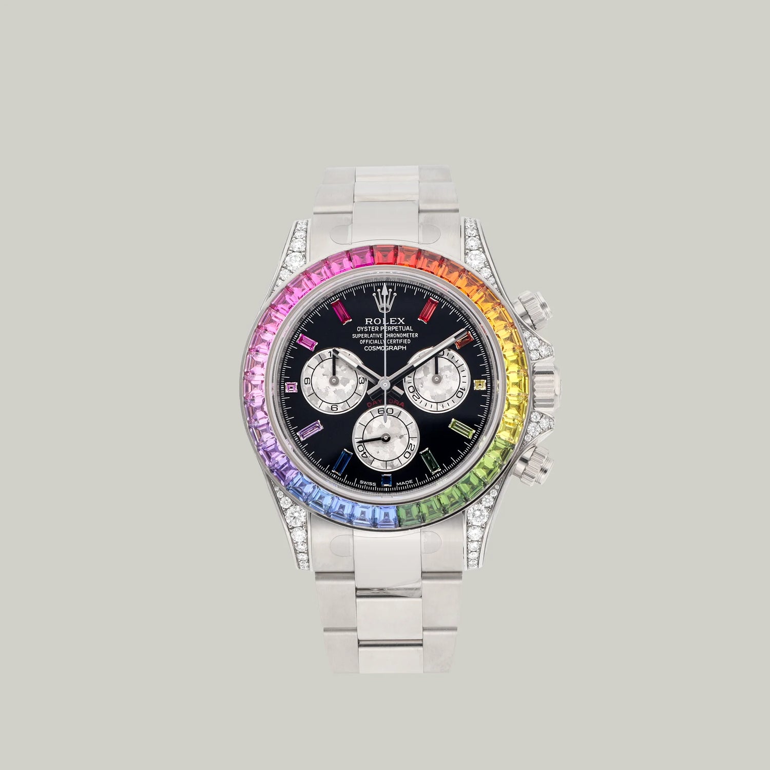 Rolex Cosmograph Daytona Ref. 116599RBOW 18k white gold black dial sapphires and diamonds