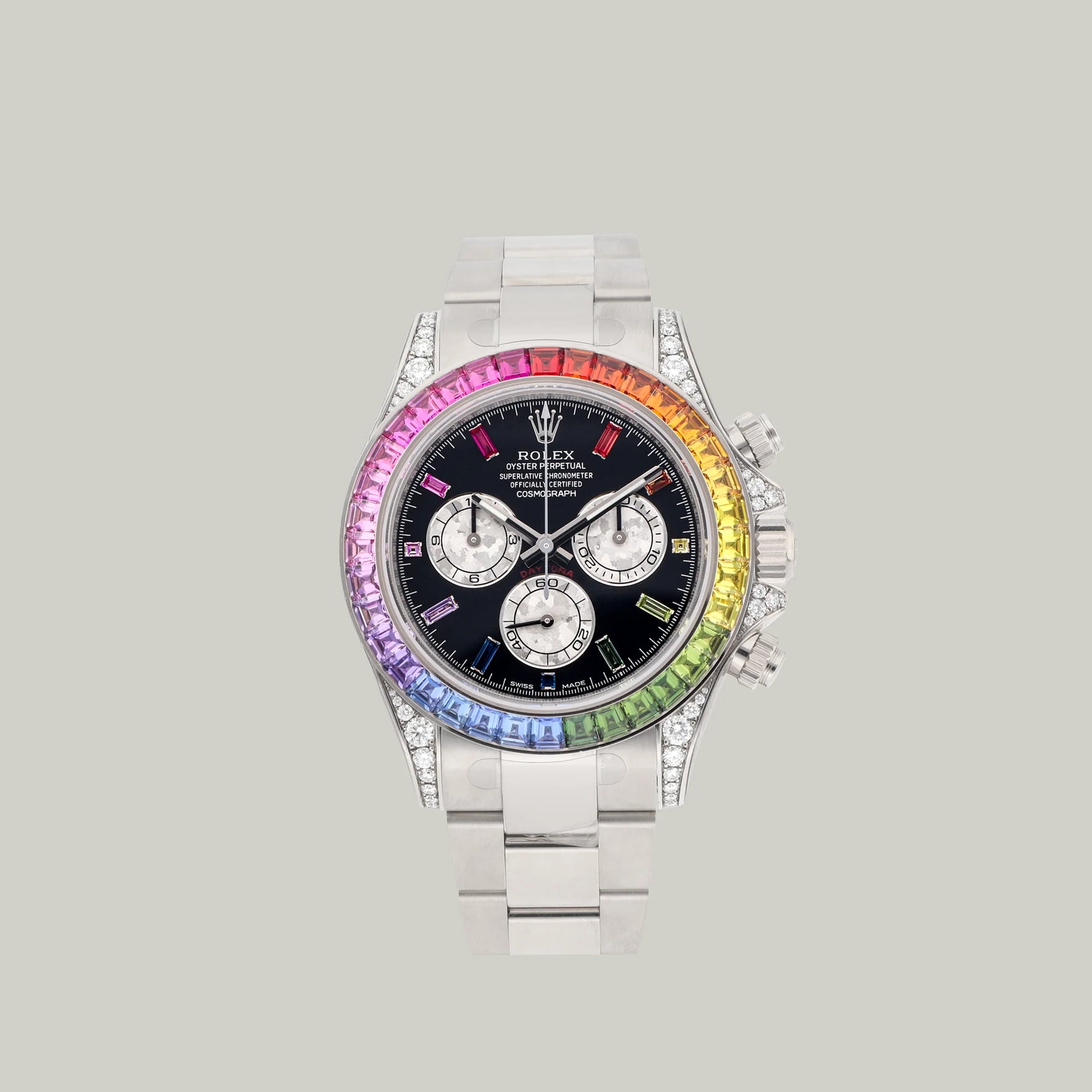 Rolex Cosmograph Daytona Ref. 116599RBOW 18k white gold black dial sapphires and diamonds