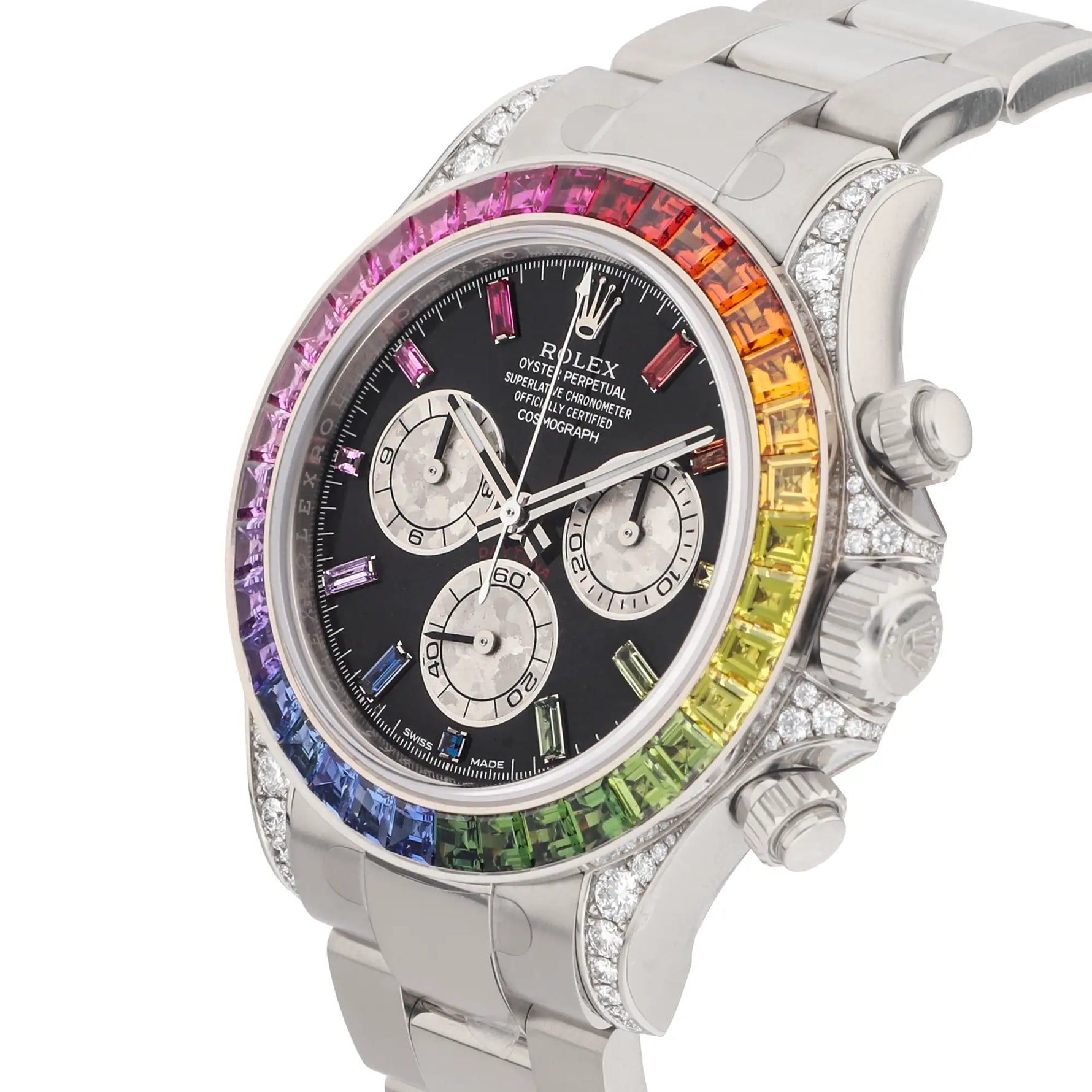 Rolex Cosmograph Daytona Ref. 116599RBOW 18k white gold black dial sapphires and diamonds