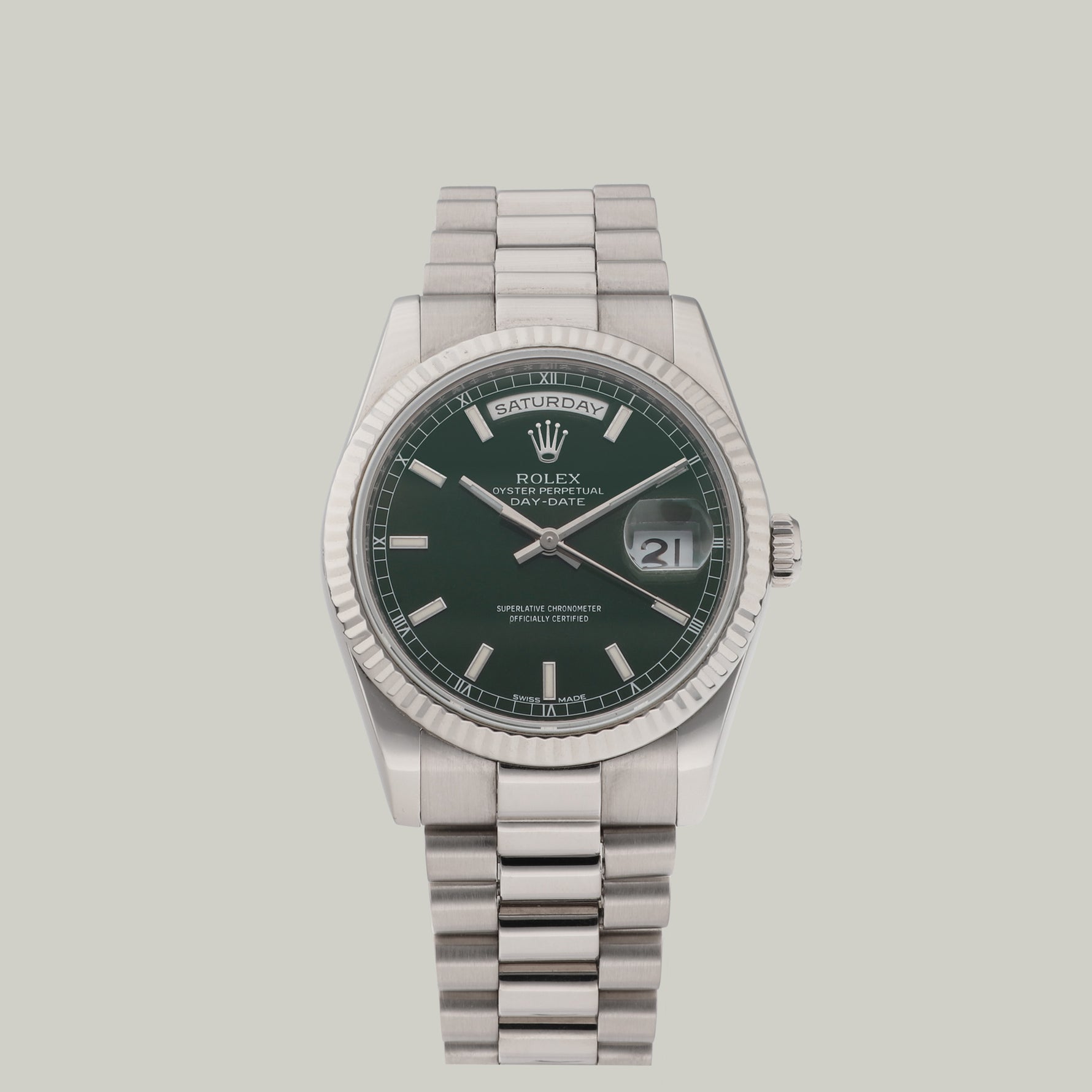 Rolex Day-Date Ref. 118239 Green Dial 18K white gold president bracelet