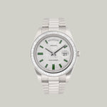 Rolex Day-Date Ref. 218399BR 18k white gold diamond set bezel and dial green enamel hour markers