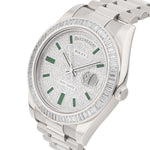 Rolex Day-Date Ref. 218399BR 18k white gold diamond set bezel and dial green enamel hour markers