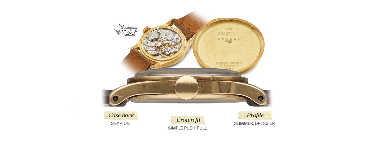 Antoine Gerlach reference 96 case three-piece snap-back construction, standard precious metal reference 96