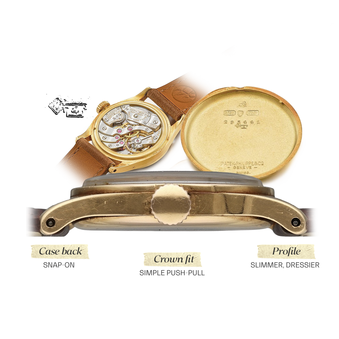 Antoine Gerlach reference 96 case three-piece snap-back construction, standard precious metal reference 96