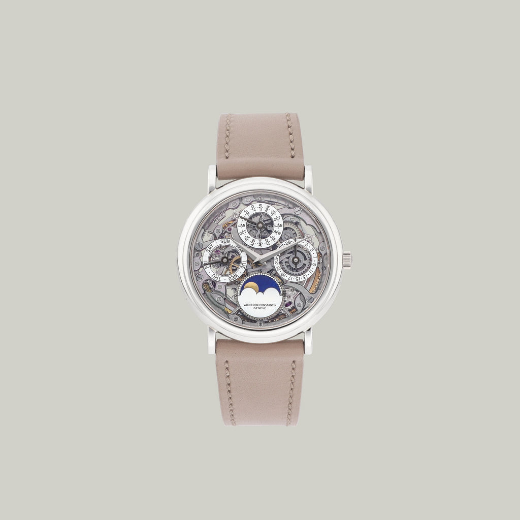 Vacheron Constantin Perpetual Calendar Ref. 43032/000P-3 platinum case and skeletonized dial with lapis lazuli moonphases