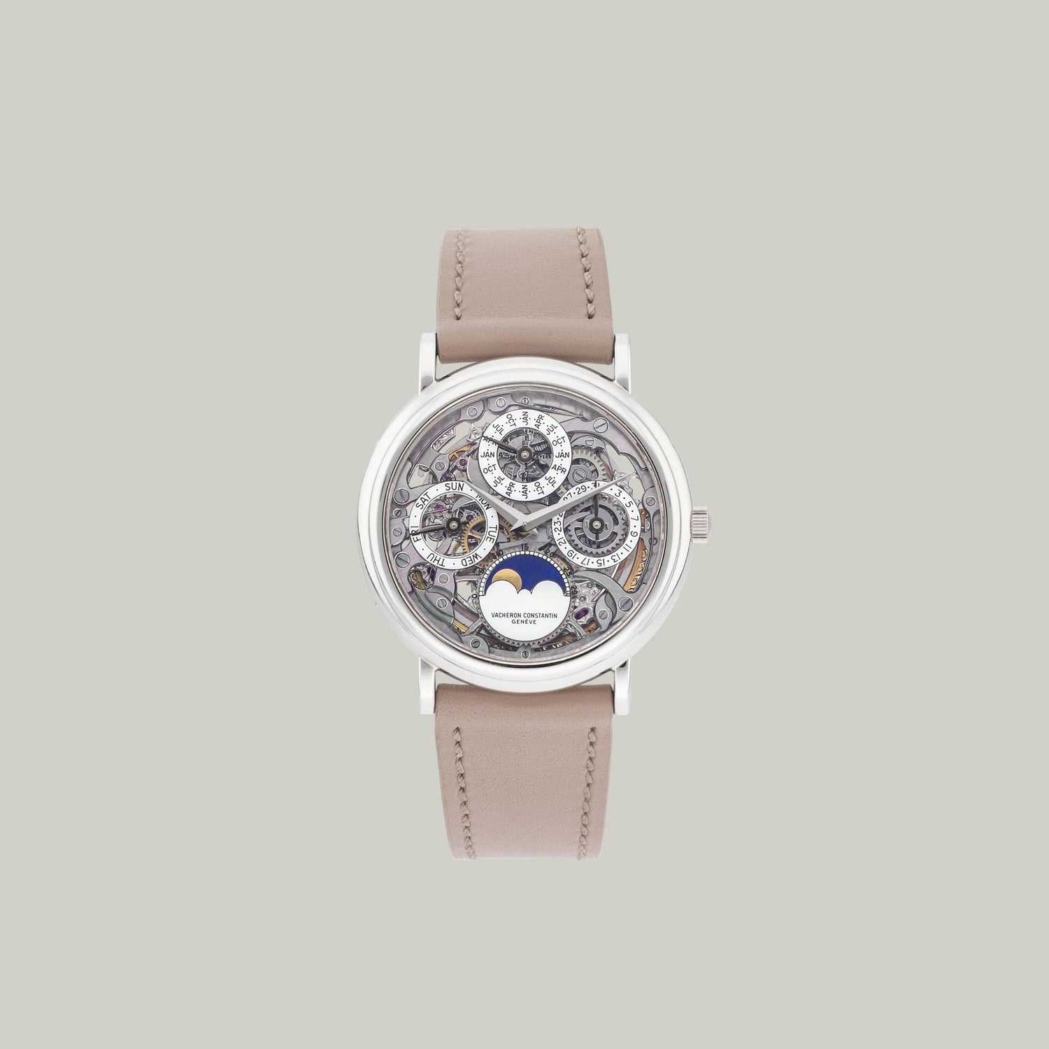 Vacheron Constantin Perpetual Calendar Ref. 43032/000P-3 platinum case and skeletonized dial with lapis lazuli moonphases
