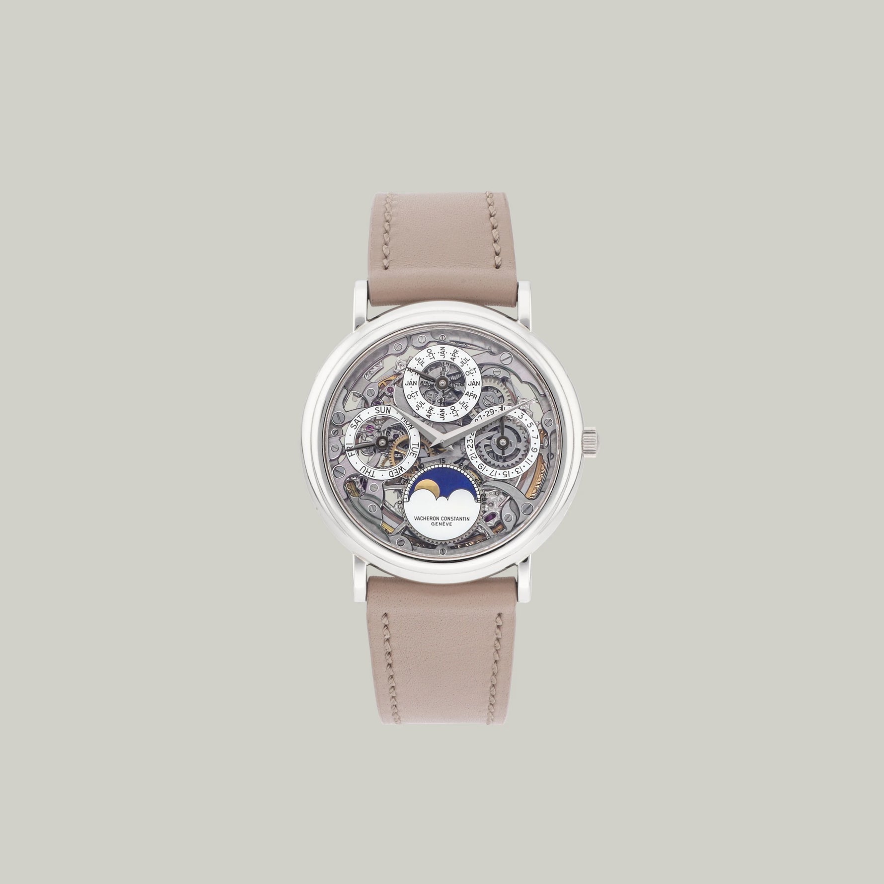 Vacheron Constantin Perpetual Calendar Ref. 43032/000P-3 platinum case and skeletonized dial with lapis lazuli moonphases