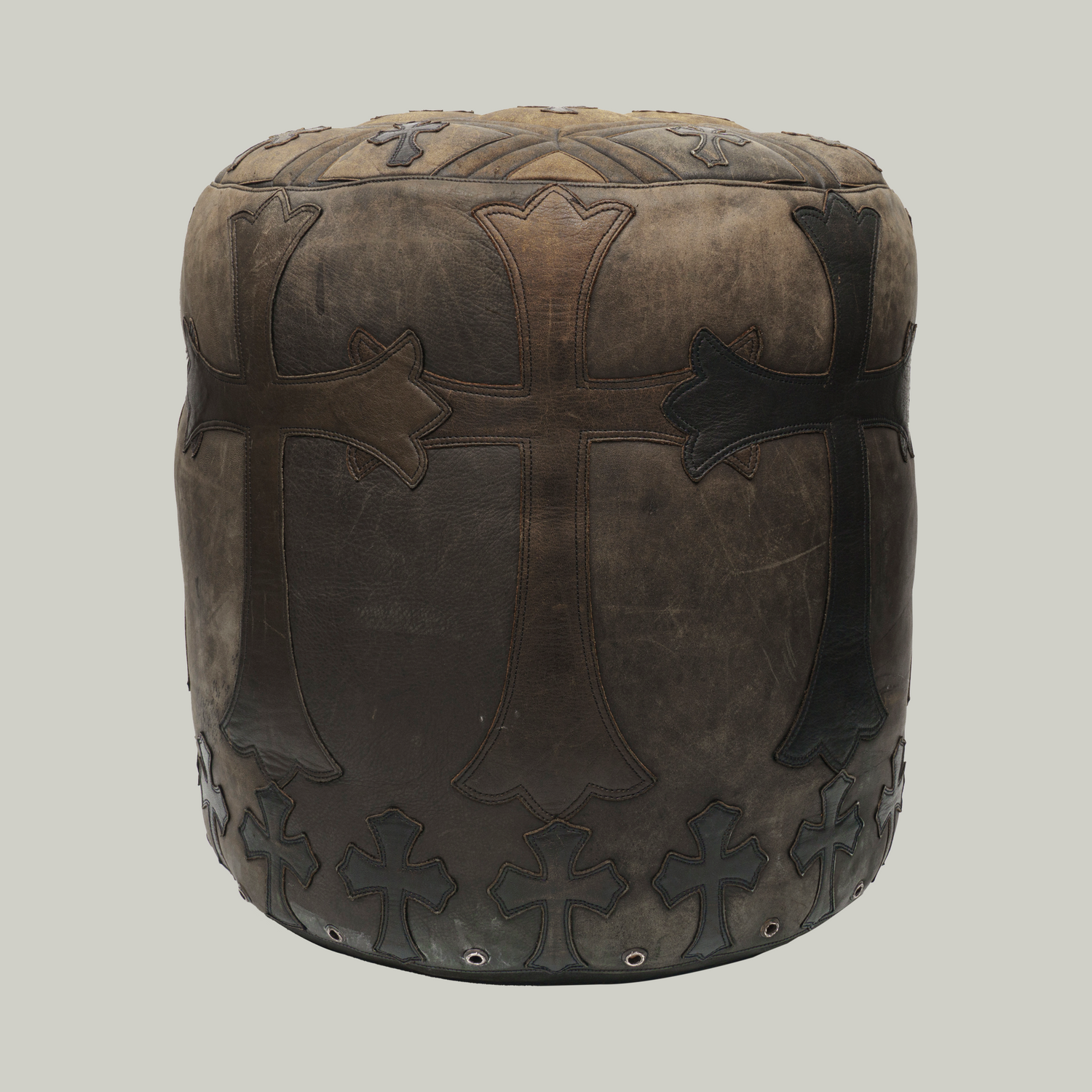 Brown Leather Sitting Stool Cross Patch
